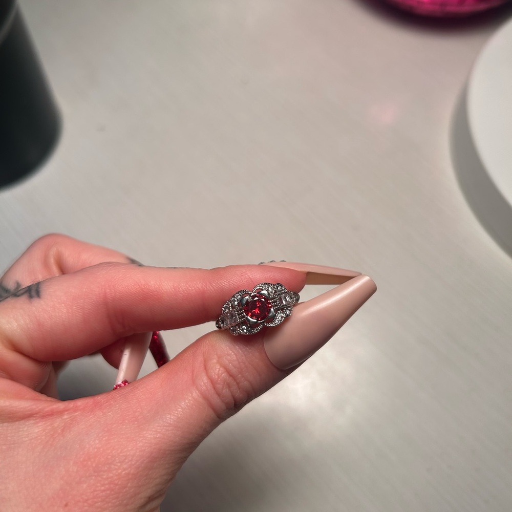 Red and silver ring #goth #punk size 7